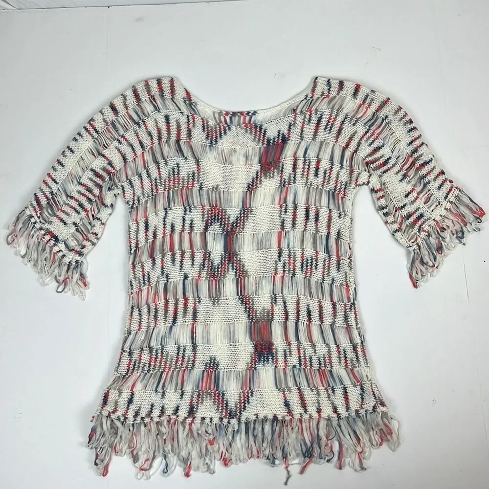 Bacci Baciano White Knit Fringe Swim Cover-Up Women's Size Medium